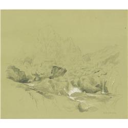 JOHN HENRY HILL, ORIGINAL DRAWING, RAPIDS JOHN HENRY HILL (American 1839-1922)