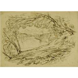 JOHN HENRY HILL, ORIGINAL DRAWING, LOWER FALLS JOHN HENRY HILL (American 1839- 1922)