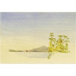 JOHN HENRY HILL, WATERCOLOR, LAKE WITH TREES JOHN HENRY HILL (American 1839 - 1922)
