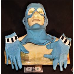 THE TICK SCREEN USED COWL MASK AND MATCHED PAIR OF GLOVE HANDS