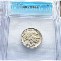 1937-S Buffalo Head Nickel ICG - MS 65
