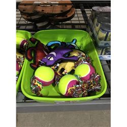 Bin of Knight Pet and Tennis Ball Tug Dog Toys