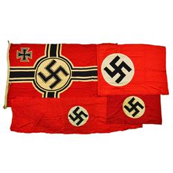3 WWII GERMAN FLAGS & 1 BANNER.