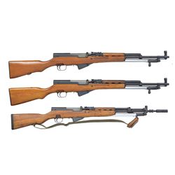 3 SKS SEMI AUTO MILITARY RIFLES.