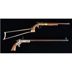 2 STEVENS SINGLE SHOT PISTOLS.