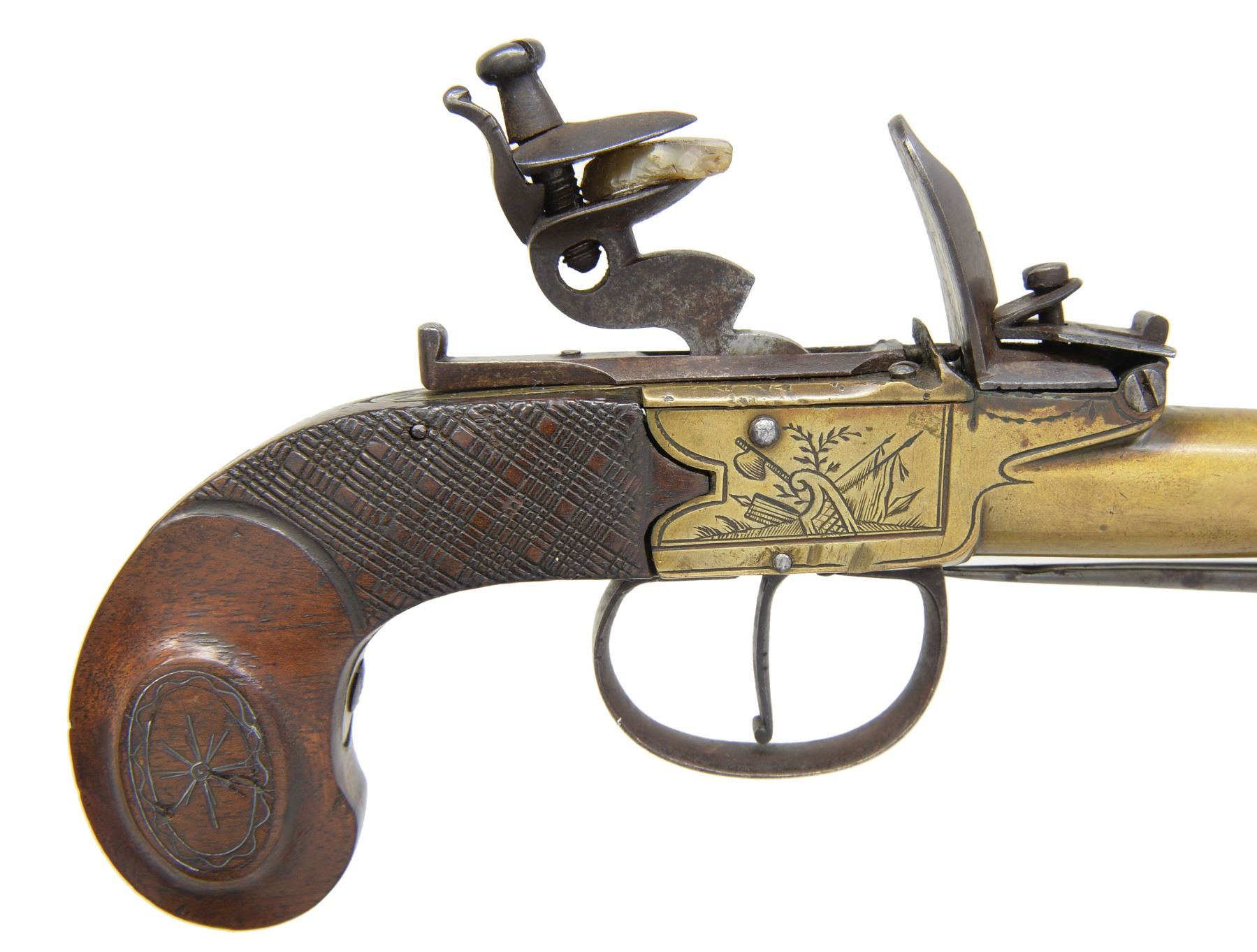 BRASS BARRELED FLINTLOCK PISTOL WITH SPRING