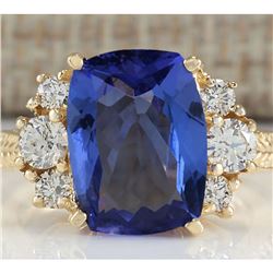 5.31 CTW Natural Tanzanite And Diamond Ring In 18K Yellow Gold