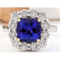5.98 CTW Natural Tanzanite 18K Solid Two Tone Gold Diamond Ring
