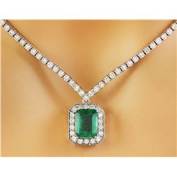 5.62 CTW Emerald 14K White Gold Diamond Necklace