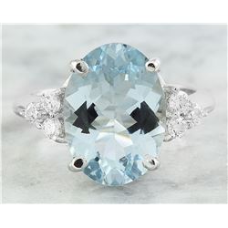 5.32 CTW Aquamarine 18K White Gold Diamond Ring
