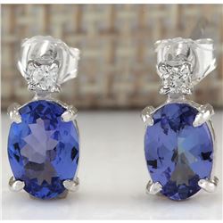 1.73 CTW Natural Blue Tanzanite And Diamond Earrings 14K Solid White Gold
