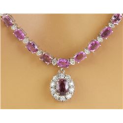 32.40 CTW Sapphire 14K White Gold Diamond Necklace
