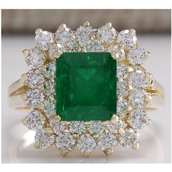 2.87 CTW Natural Emerald And Diamond Ring 18K Solid Yellow Gold