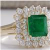 Image 2 : 2.87 CTW Natural Emerald And Diamond Ring 18K Solid Yellow Gold