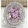 Image 1 : 13.33 CTW Natural Kunzite And Diamond Ring 14K Solid White Gold