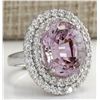 Image 2 : 13.33 CTW Natural Kunzite And Diamond Ring 14K Solid White Gold