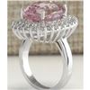 Image 3 : 13.33 CTW Natural Kunzite And Diamond Ring 14K Solid White Gold