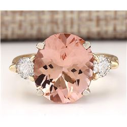 5.99 CTW Natural Morganite And Diamond Ring In 14k Solid Yellow Gold