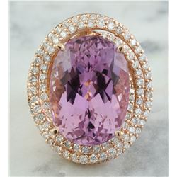 19.30 CTW Kunzite 18K Rose Gold Diamond Ring
