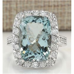 8.82 CTW Natural Aquamarine And Diamond Ring In 18K White Gold