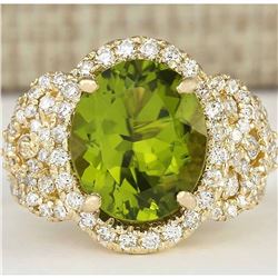 8.02 CTW Natural Peridot And Diamond Ring In 14k Yellow Gold