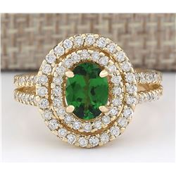 2.25 CTW Natural Tsavorite And Diamond Ring In 14k Yellow Gold
