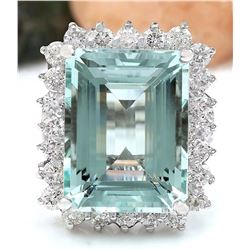 13.08 CTW Natural Aquamarine 18K Solid White Gold Diamond Ring