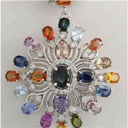 52.90 CTW Natural Ceylon Sapphire And Diamond Necklace In 14K White Gold