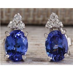 3.00 CTW Natural Blue Tanzanite And Diamond Earrings 18K Solid White Gold
