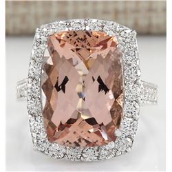 13.03 CTW Natural Morganite And Diamond Ring In 18K White Gold