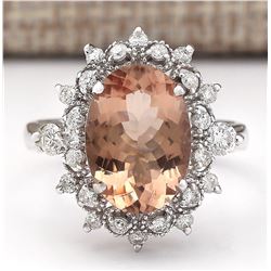 4.38 CTW Natural Morganite And Diamond Ring In 14k White Gold