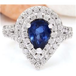 2.95 CTW Natural Sapphire 18K Solid White Gold Diamond Ring