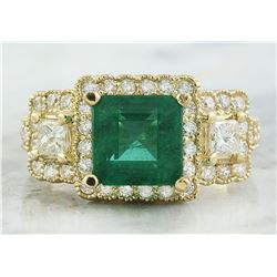 3.97 CTW Emerald 18K Yellow Gold Diamond Ring