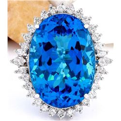 33.70 CTW Natural Topaz 14K Solid White Gold Diamond Ring