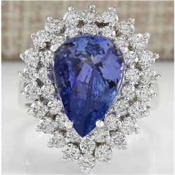 5.75 CTW Natural Tanzanite And Diamond Ring In 18K White Gold