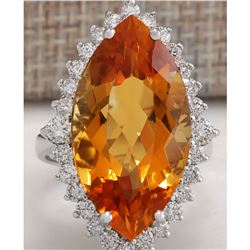 15.34 CTW Natural Citrine And Diamond Ring 18K Solid White Gold