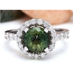 3.42 CTW Natural Ceylon Sapphire 18K Solid White Gold Diamond Ring