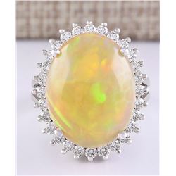 13.48 CTW Natural Opal And Diamond Ring In 14k White Gold