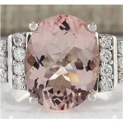 5.30 CTW Natural Morganite And Diamond Ring 18K Solid White Gold