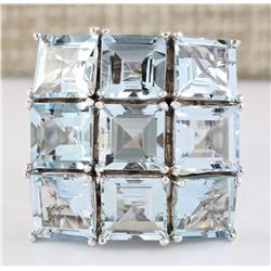 20.00 CTW Natural Aquamarine Ring In 18K White Gold