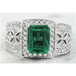 3.06 CTW Emerald 18K White Gold Diamond Ring