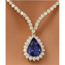 17.67 CTW Natural Tanzanite 14K Solid Yellow Gold Diamond Necklace
