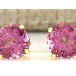 3.00 CTW Natural Pink Tourmaline Earrings 14k Solid Yellow Gold