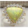 Image 1 : 4.77 CTW Natural Opal And Diamond Ring In 18K Solid Yellow Gold