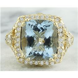 6.17 CTW Aquamarine 18K Yellow Gold Diamond Ring