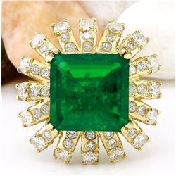 8.50 CTW Natural Emerald 18K Solid Yellow Gold Diamond Ring