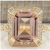 Image 1 : 5.56 CTW Natural Morganite And Diamond Ring In 14K Solid Yellow Gold