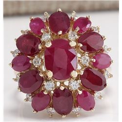 7.72 CTW Natural Red Ruby And Diamond Ring 18K Solid Yellow Gold