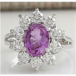 2.77 CTW Natural Pink Ceylon Sapphire Diamond Ring 18K Solid White Gold