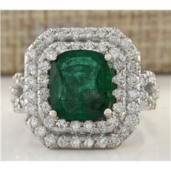 5.31 CTW Natural Emerald And Diamond Ring In 14K White Gold